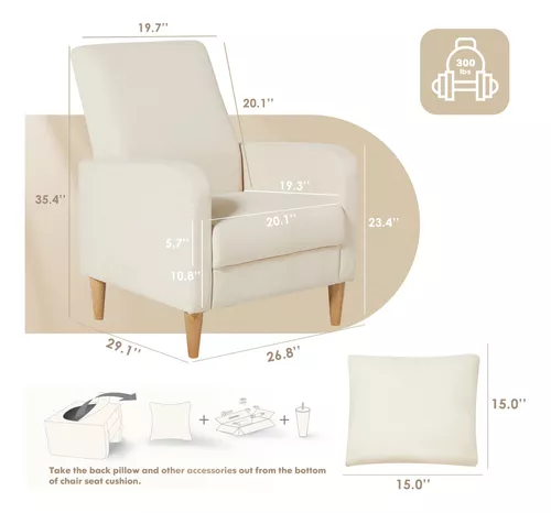 Sillón tapizado moderno de la silla, silla auxiliar de la sala de estar de  la lectura de la tela, sofá individual con asiento de salón y patas de