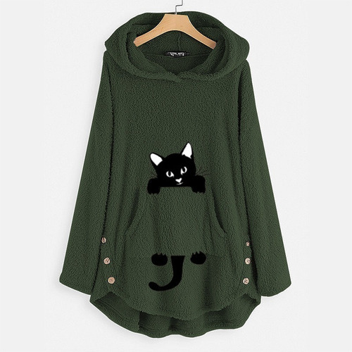 Camiseta Mujer Gato Bordado Plus Tamaño Caliente Sudadera