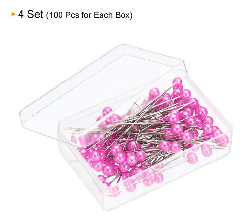 400 Alfileres Pin Con Cabeza Esférica Perlada 38x4mm Rosa