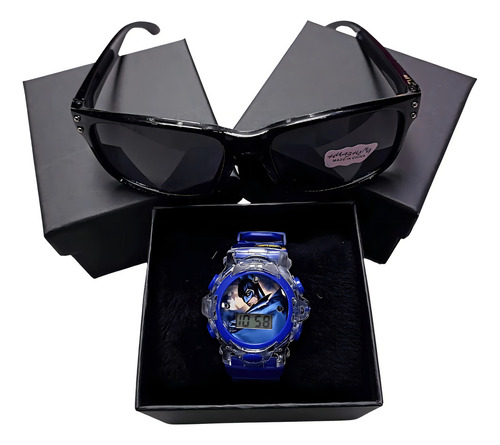 Kit Relógio Relâmpago Mcqueen + Óculos C/ Caixa Super Heróis Correia Batman Bisel Preto Fundo Batman
