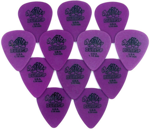 Kit Com 12 Palhetas Dunlop Tortex 1.14mm Made In Usa Cor Roxo Tamanho 1.14