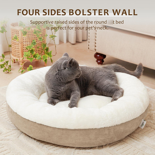 Cama Redonda Acolchada Para Gatos Y Perros Pequeños 50 Cm Camello Diseño