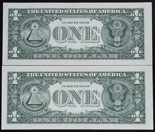 Set Dos Billetes De 1 Dollar Reposicion En Serie 2017 Unc