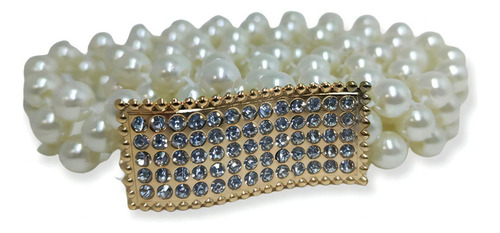 Cinto Perola Com Strass Para Vestido Festa Com Elástico Cor Fivela Dourada Tamanho Único