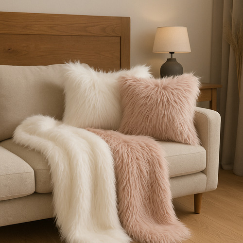 Manta Piel Pelo Largo 100x160 Cm Para Sillón O Cama Rosa