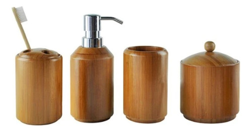 Set Baño 4 Pzs Dispenser Portacepillos Portaflossers Bamboo