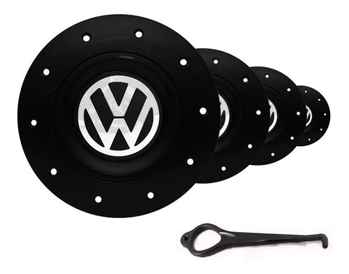 Jogo Calota Roda Vw Amarok 4x100 Aro 13 14 15 Preto Fosco