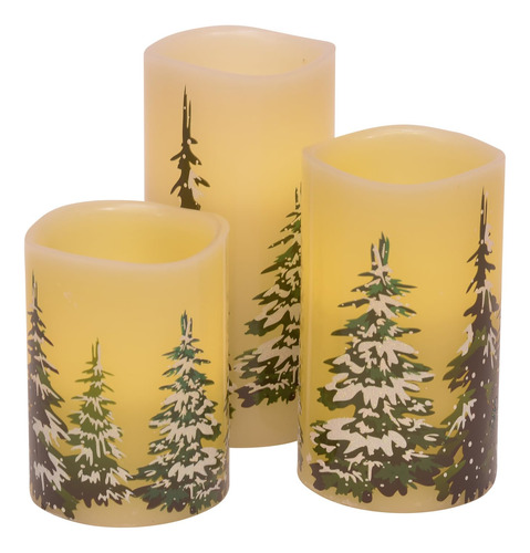 Snowy Winter Pine Forest - Velas De Cera Sin Llama, Juego De