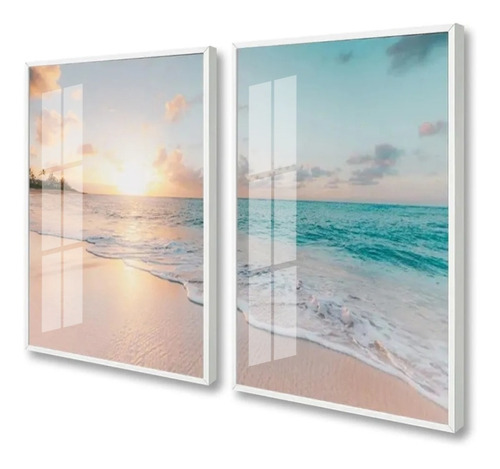 Quadro Decorativo Praia Pôr Do Sol Paisagem 50x70 Com Vidro