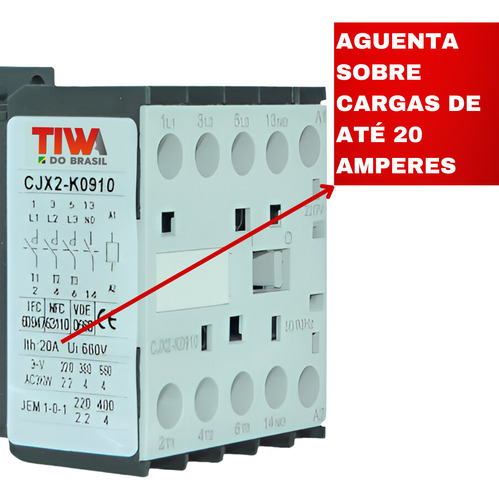 Kit 2 Mini Contatoras 9a 220v Tiwa 50/60 Hz Lc1k-0910m7