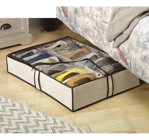 Organizado Para Zapatos Bajo De Cama Anti Polvo Con Cierre Color Beige