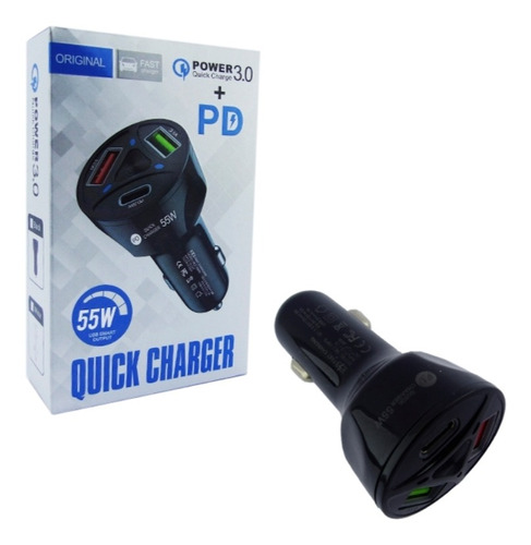 Cargador Rapido Para Auto 2usb Y Tipo C  3.0 Universal 