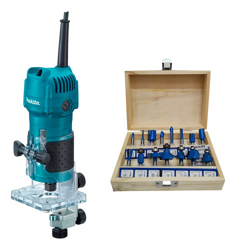 Combo Router Makita 3709 3/4 Hp + Juego De Brocas Goni 15 Pz