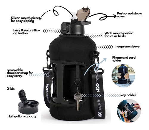Botella H2o Capsule, Con Popote Y Funda , 2.2 L