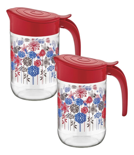 Set 2 Piezas Jarra De Vidrio Decorada 660 Ml
