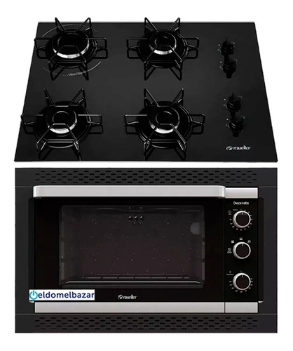 Combo Horno Eléctrico De Empotrar Y Anafe 4 Hornallas Negro 