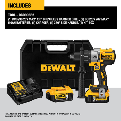 Martillo Perforador Dewalt Dcd996p2, 20 V Max Xr, Sin Escobi