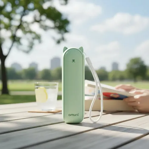 Ventilador De Mano Recargable Cargador Portátil Gato Amuní Verde