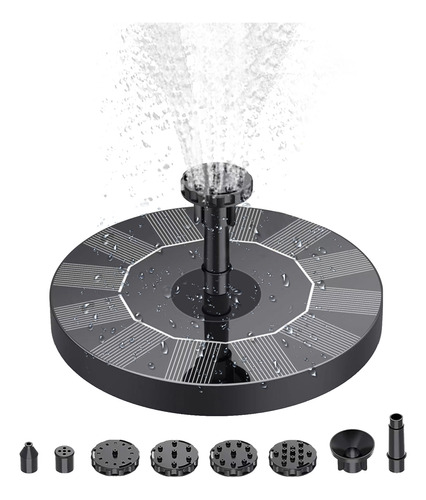 Bomba Solar 1w Con 6 Boquillas - Fuente Flotante Para Piscin