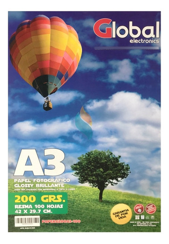 Papel Foto Global Glossy 200 Grs A3 Pack X 20