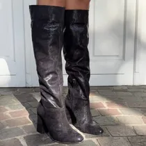 Comprar Botas Bucaneras Arrugadas Brillosas Caña Alta Dama Taco
