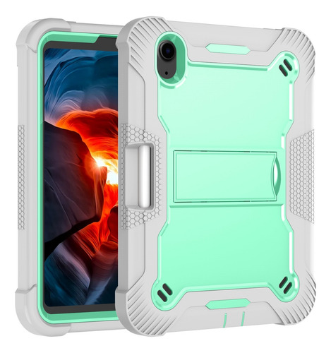 Funda Anti Golpe P/ Ipad Mini 6/7 A17 Pro 8.3'' A2567 A2993 Verde Agua/gris
