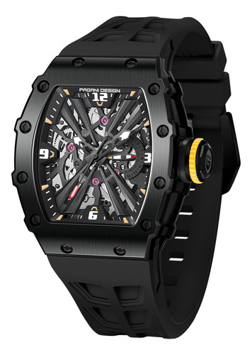 Reloj De Pulsera Analógico Ejecutivo Pagani Design Para Homb Correa Negro Bisel Negro Fondo Negro
