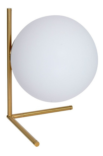 Lampara De Mesa Velador Ikosi Dorado Con Globo Apto Led E27