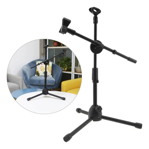 Pedestal Suporte Tripé Para Microfone Duplo Altura 40 A 90cm