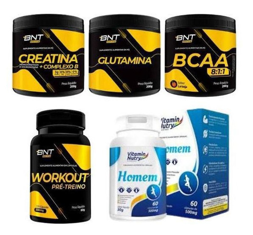 Kit Ectomorfo Creatina+Glutamina+BCAA+Entrenamiento+Polivitamínico ICO