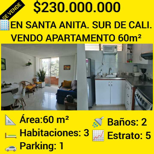 En Santa Anita. Sur De Cali. Vendo Apartamento 60m²