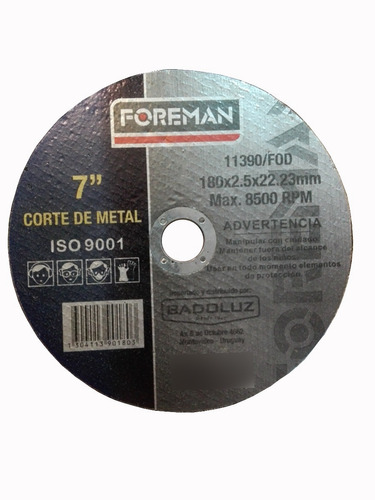 Disco De Corte De Metal 180x2.5mm Foreman Tconviene