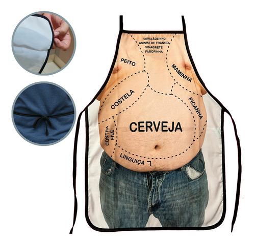 Avental Personalizado Com Estampa Cômica Barriga Churrasco Cor Nude