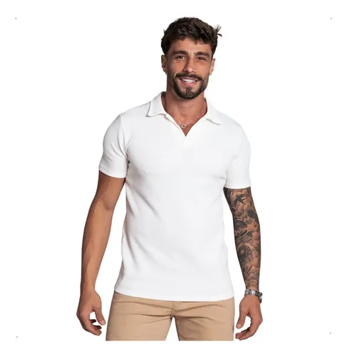Polo Sem Botao Masculina Minimalista Com Tecido Texturizado Menor preço em Polo Sem Botao Masculina Minimalista Com Tecido Texturizado