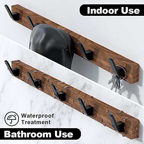 Perchero De Pared De Madera Nogal Negro Con 5 Ganchos