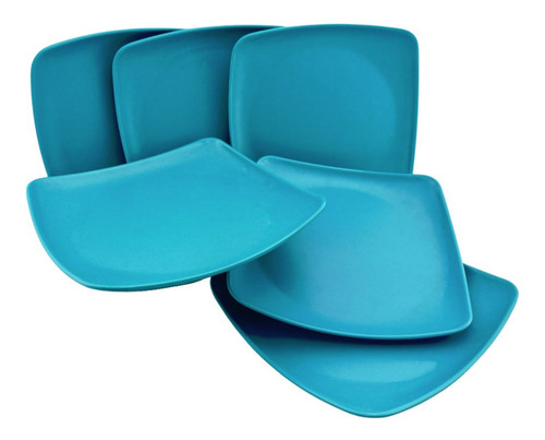 Set Juego De 6 Platos Cuadrados Elegantes Azul Melamina 19cm