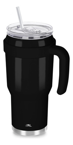 Termo Acero Inoxidable 40 Oz Magma Life TER7 Tapa Hermética 2 Popotes 1.2 L Color Negro