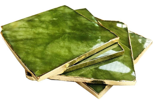 Posavasos De Jade Con Piedra Preciosa Verde Natural Con Bord