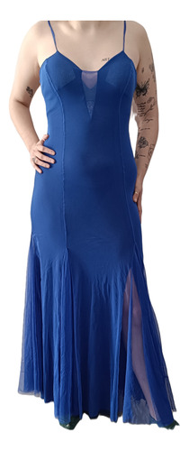 Vestido Azul Elastizado Con Movimiento Fiesta Graduacion