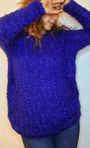 Sweater Peludo Azul Francia Con Lurex T M