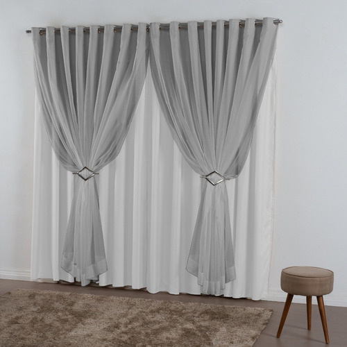 Cortina Microfibra Com Voal 6.00x2.20 Sala Quarto Para Varão