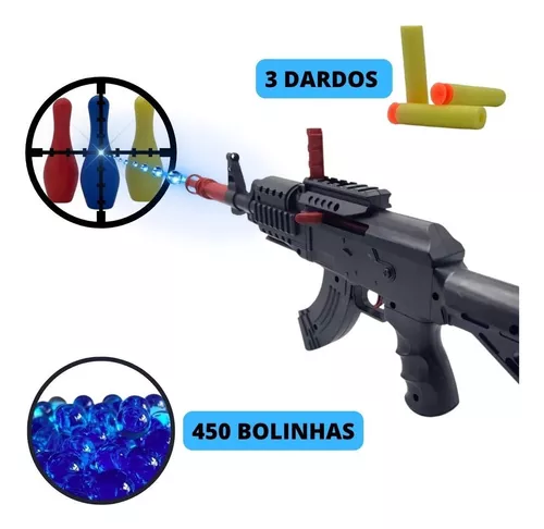 Arma Brinquedo Fuzil Power Lança Dardo Bolinha Gel Preta 43c