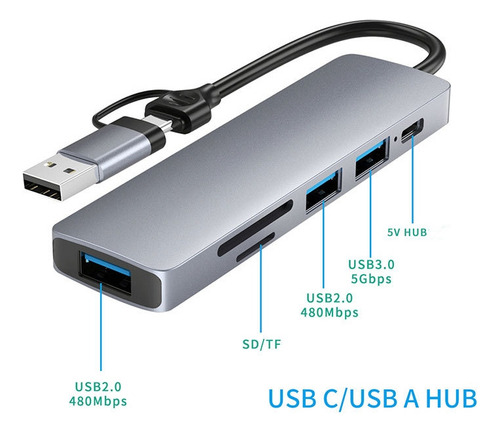 Hub Adaptador Usb C/usb 6 En 1 Para Mac Accesorios Notebooks