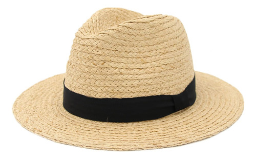 Sombrero De Paja Unisex 100% Rafia Fedora Con Protección