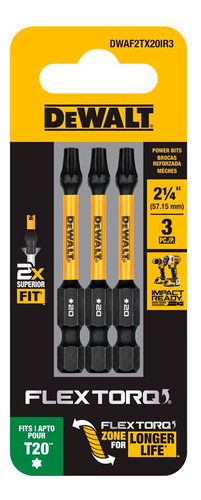 Bits Torx Impacto T20 X 50mm Enc 1/4 Flextorq Dewalt 3pcs