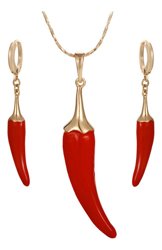 Aretes + Dije Chiles Oro 18k Lam Mexicano Taquería Restauran