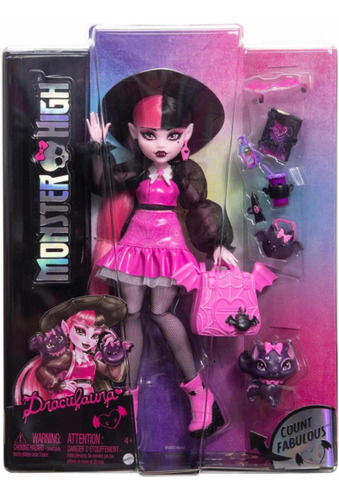 Muñeca Monster High Draculaura Con Su Mascota Y Accesorios.