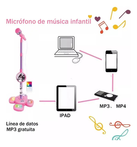 Infantil Karaoke Micrófono Juguete Con Base Bocina Luces
