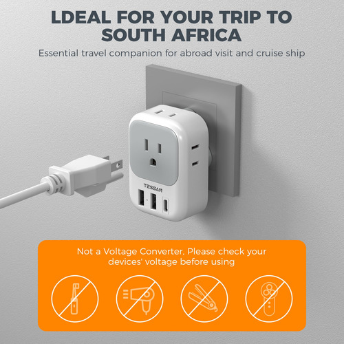 Adaptador De Enchufe Tessan Tipo M Con 4 Salidas De Corrient
