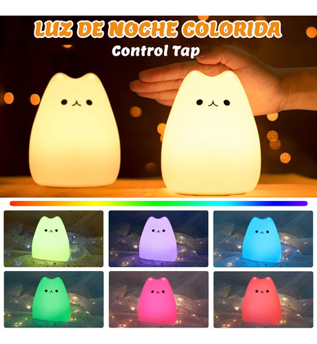 Luz Nocturna Gato Silicona 7 Colours Para Bebé Niño Regalos